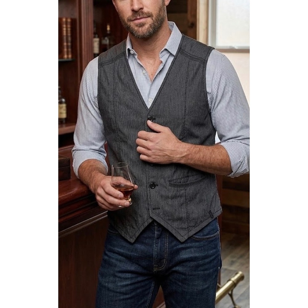 Buckle Black No 43 Mens Athletic Fit Gray Textured Button Front Vest Size M